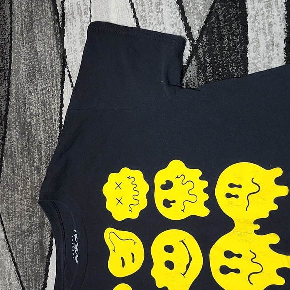 POPULAR POISON NO BAD TRIPS SMILEY DRIP GRAPHIC BLACK CREW-NECK TEE-SHIRT LARGE - Picture 4 of 11